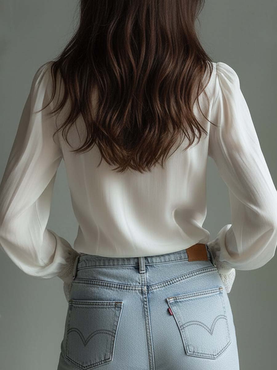 Clara | Ivory White Lace & Ruffle Detail Blouse