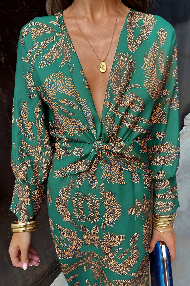 Olivia | Floral Maxi Dress with Knotted V-Neckline