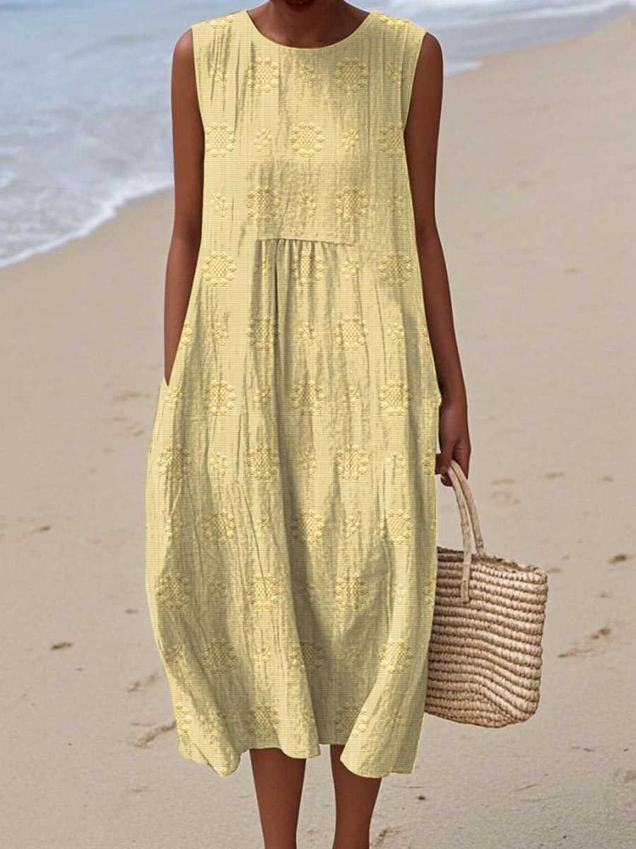 Amelia | Sleeveless Cotton Midi Dress with Pockets