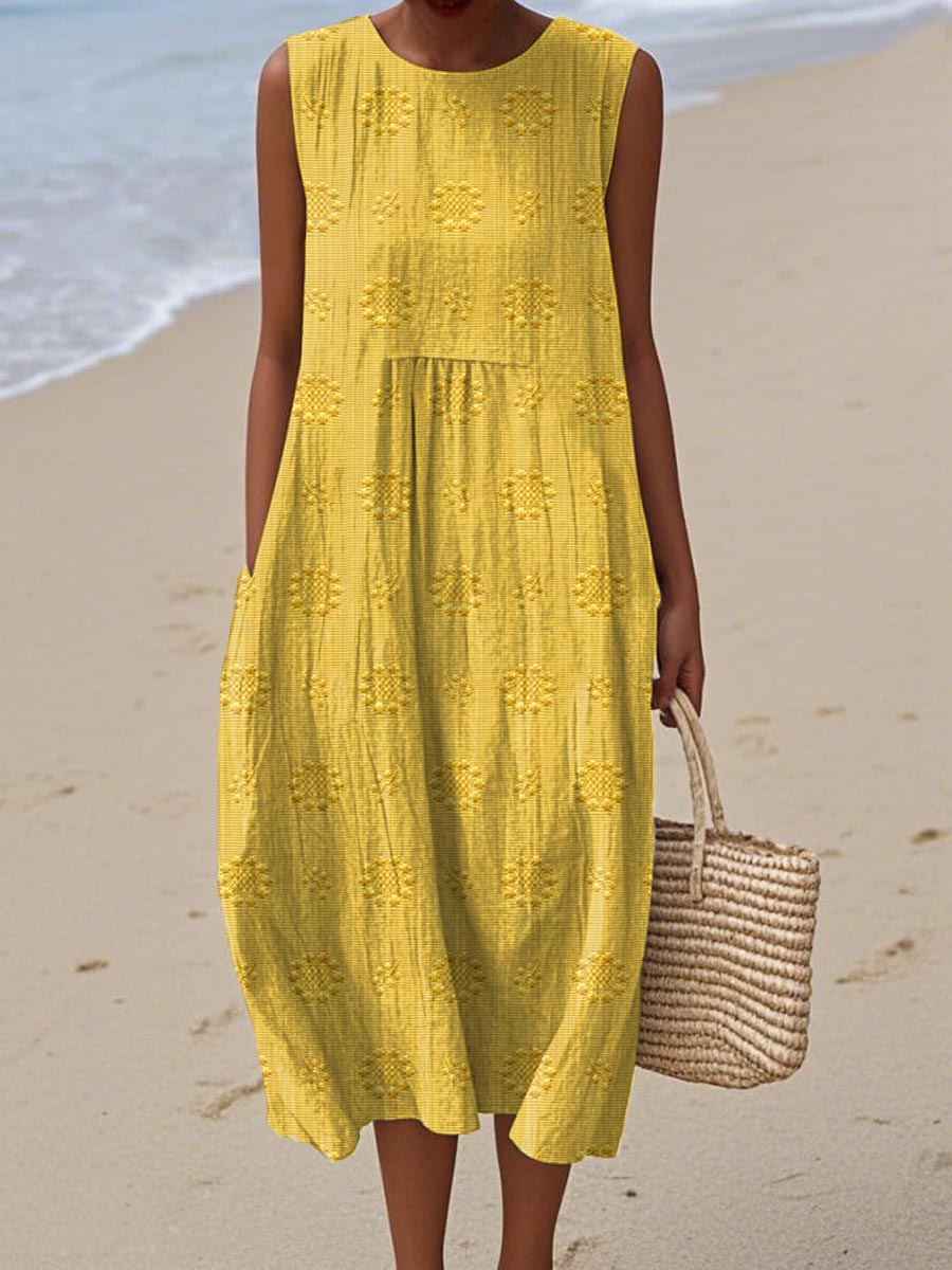 Amelia | Sleeveless Cotton Midi Dress with Pockets
