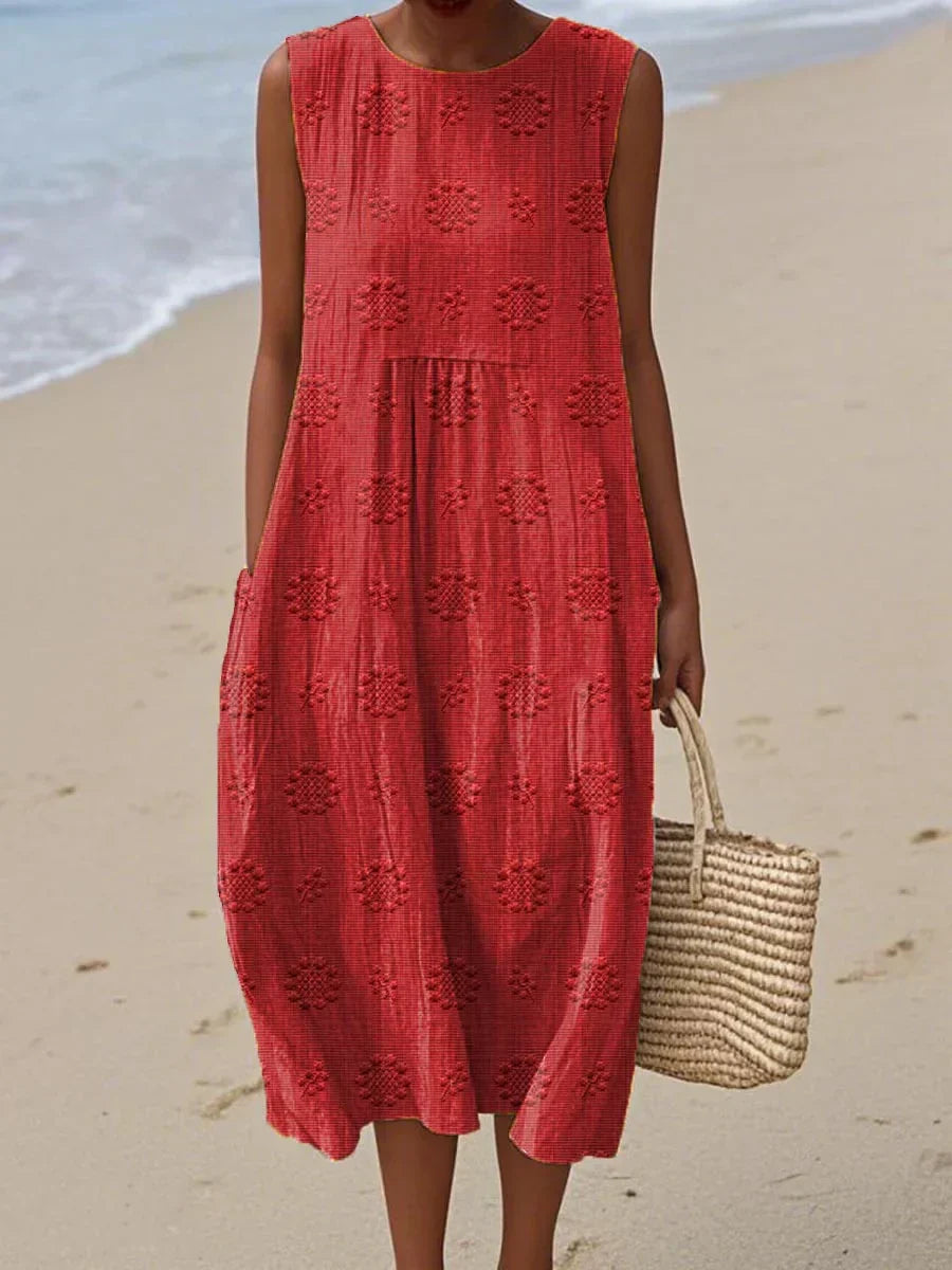 Amelia | Sleeveless Cotton Midi Dress with Pockets