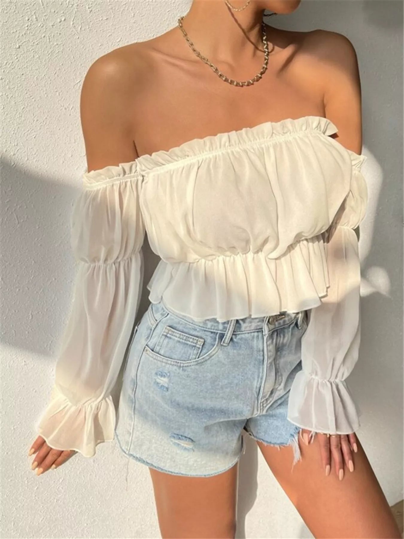 Geneva | Off Shoulder Ruffle Crop Blouse