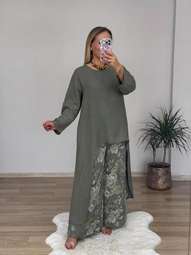 Florence | Signature Longline Sleeve Top & Printed Pants Set