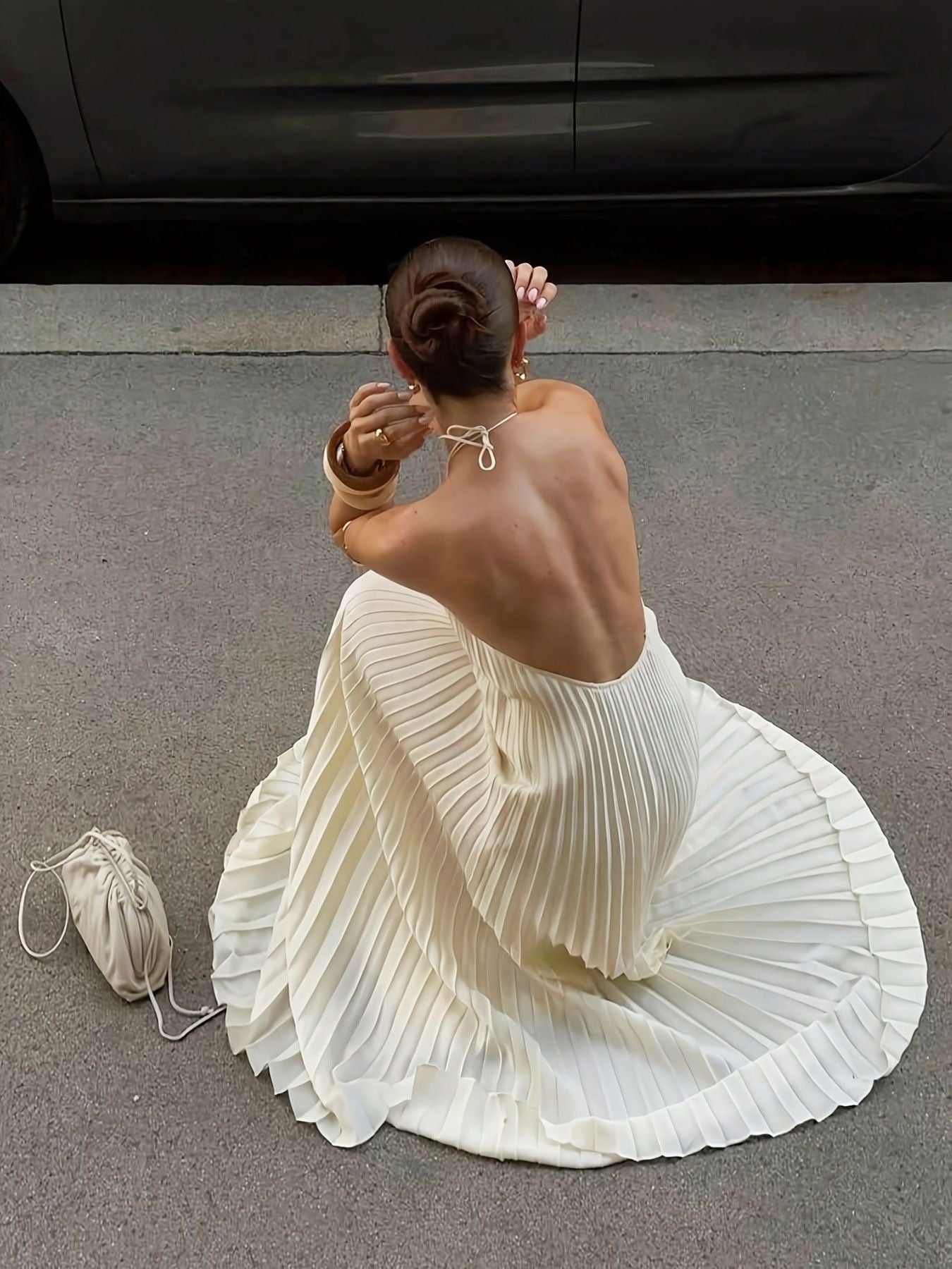 Valeria | Pleated Halter Neck Maxi Dress