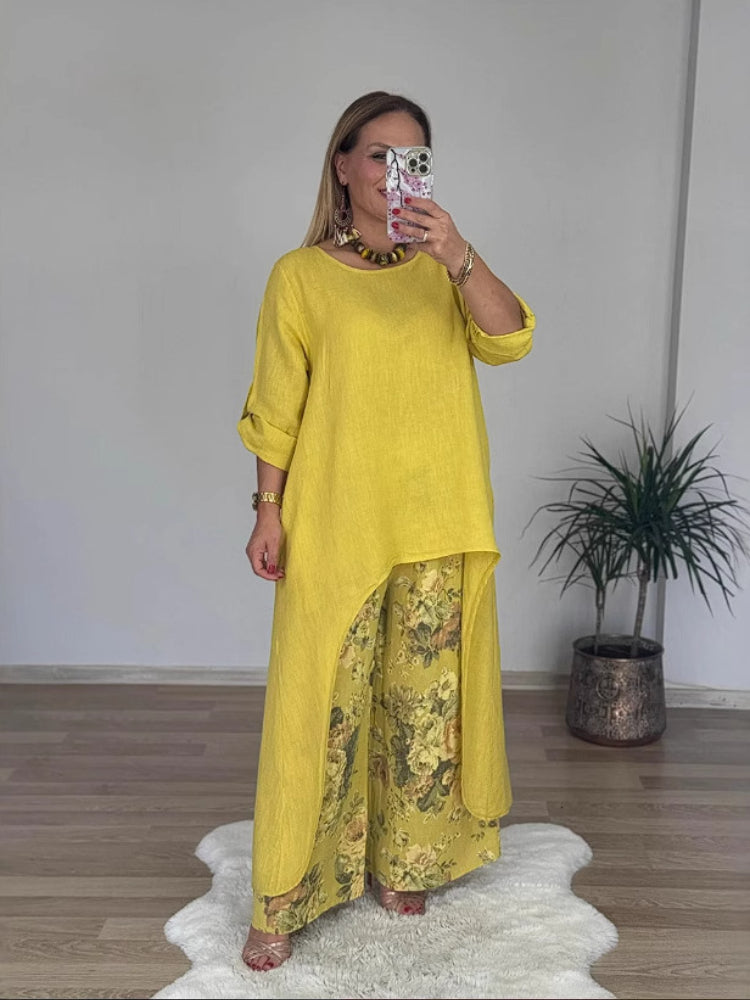 Florence | Signature Longline Sleeve Top & Printed Pants Set
