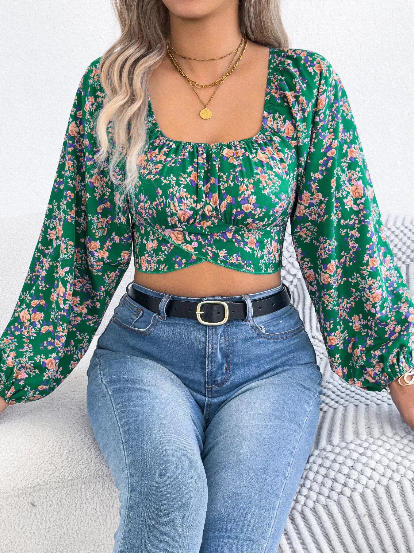 Arabella | Floral Square Neck Crop Blouse