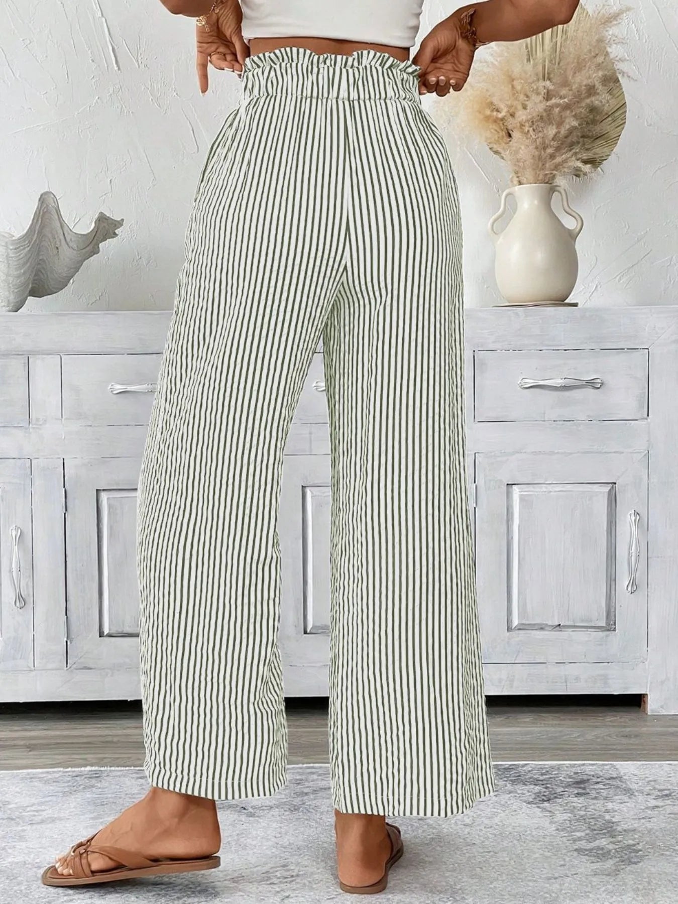 Sophie | Striped Paperbag Waist Wide Leg Trousers