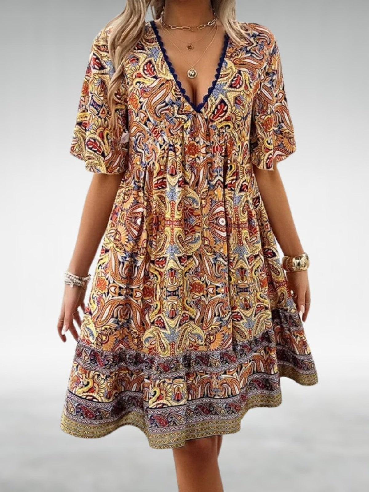Beatrice | Bohemian Paisley V Neck Dress