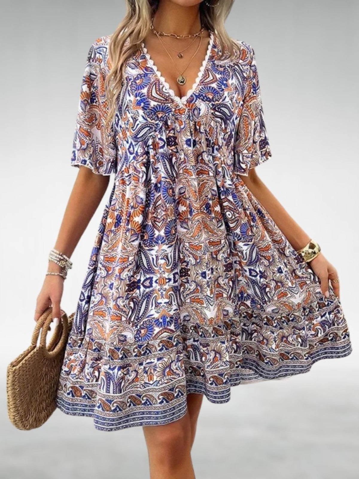 Beatrice | Bohemian Paisley V Neck Dress