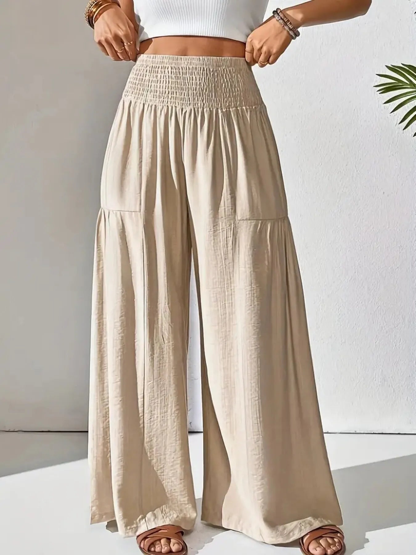 Amelia | Smocked Waist Wide Leg Trousers