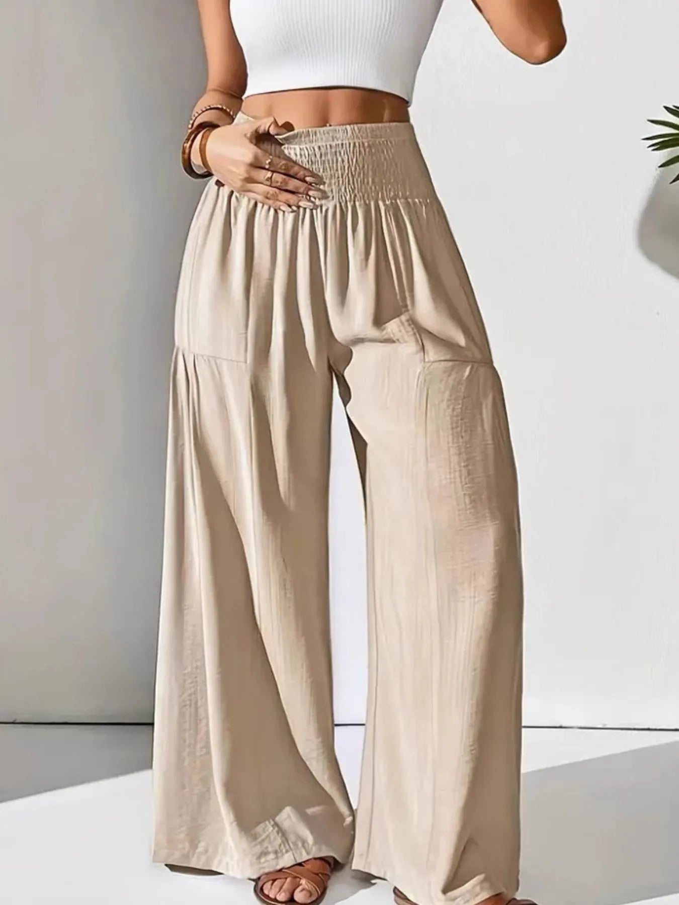 Amelia | Smocked Waist Wide Leg Trousers