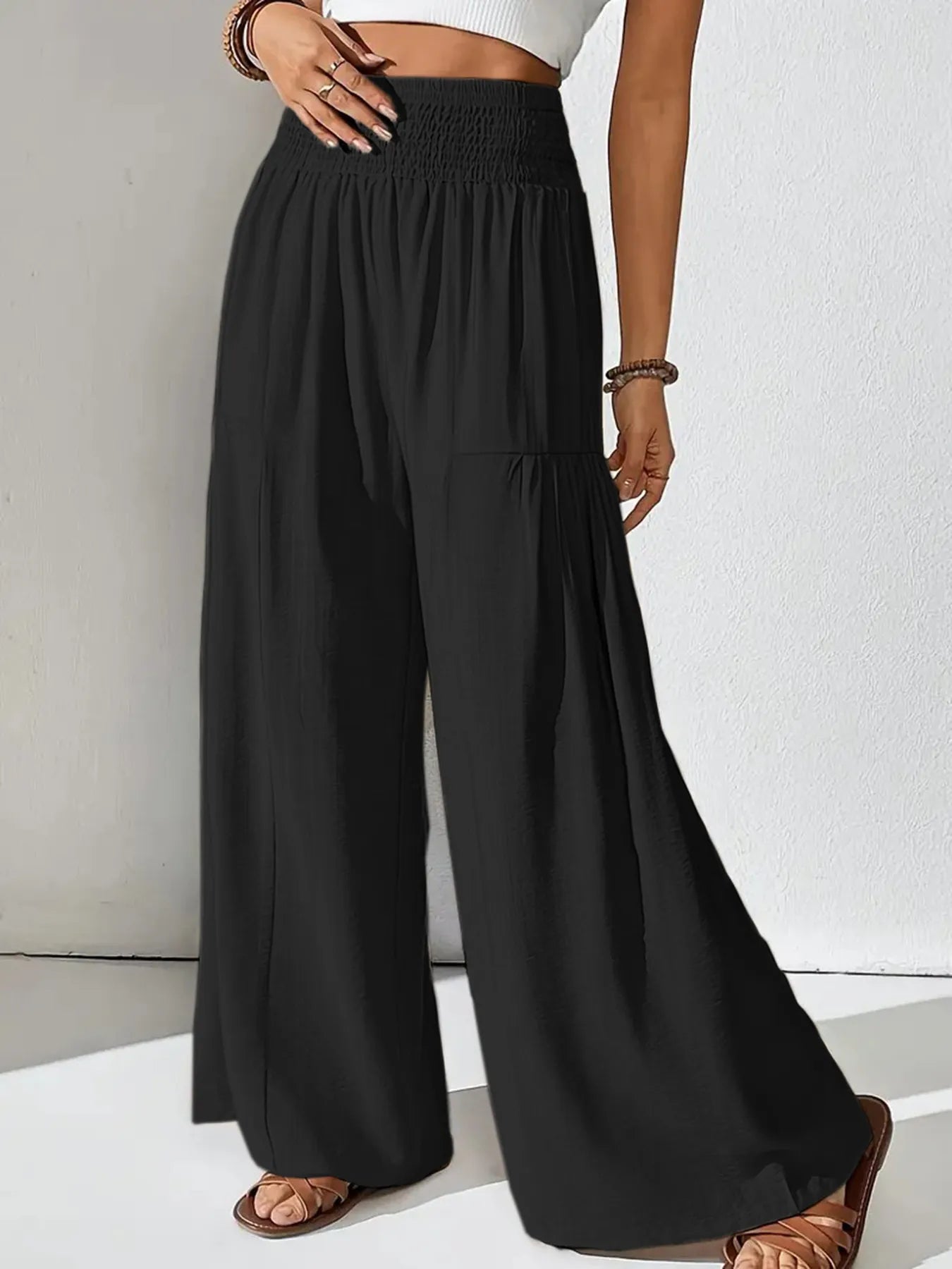 Amelia | Smocked Waist Wide Leg Trousers
