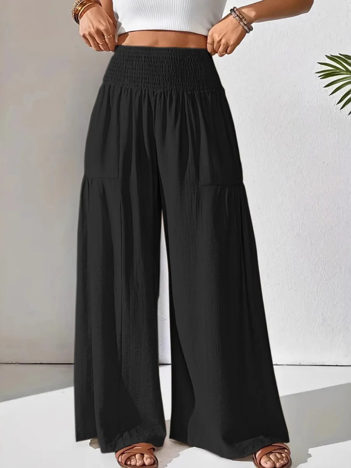 Amelia | Smocked Waist Wide Leg Trousers