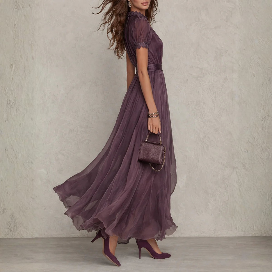 Maisie | Lace Trim Chiffon Maxi Dress