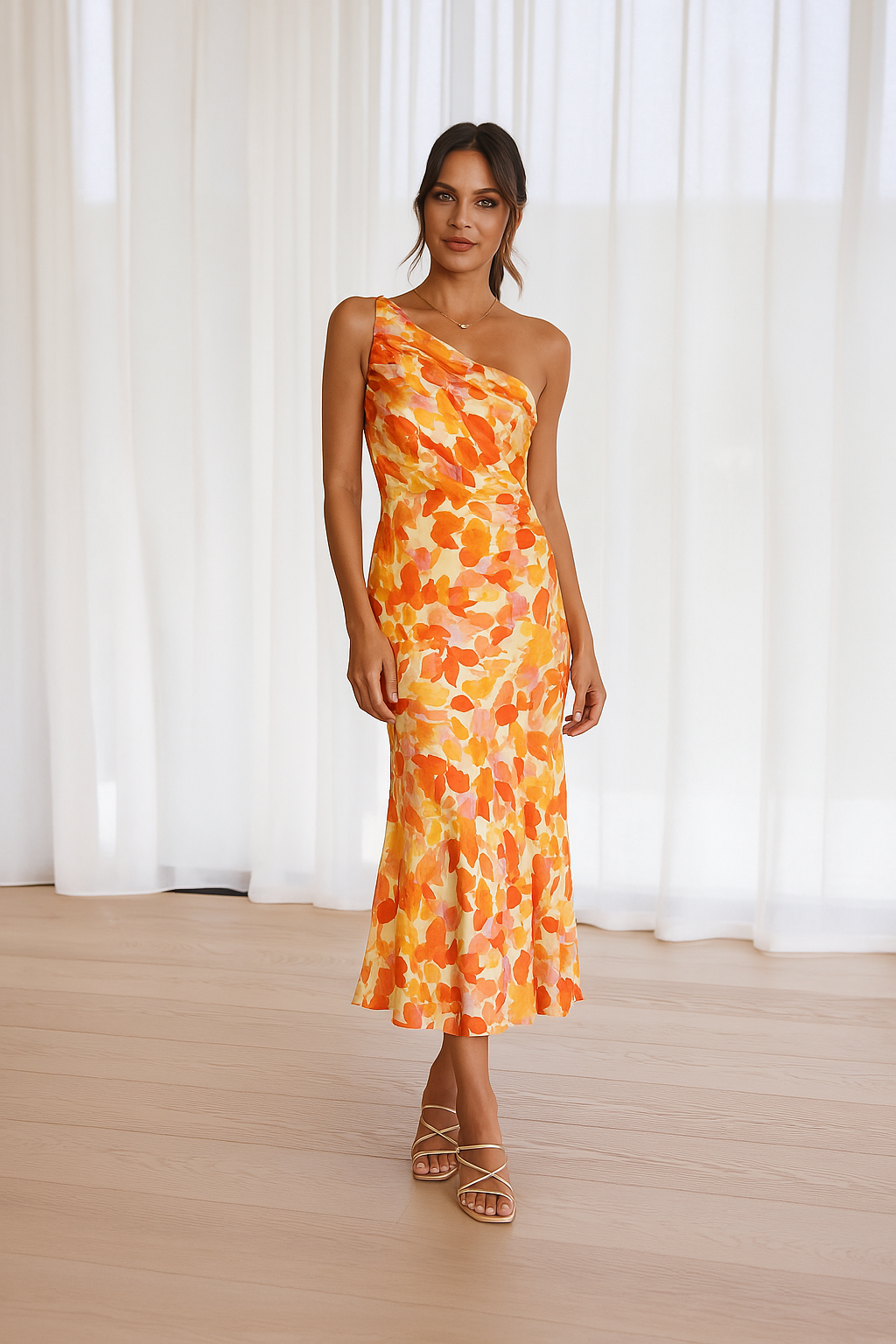 Emmeline | Floral Satin One Shoulder Dress