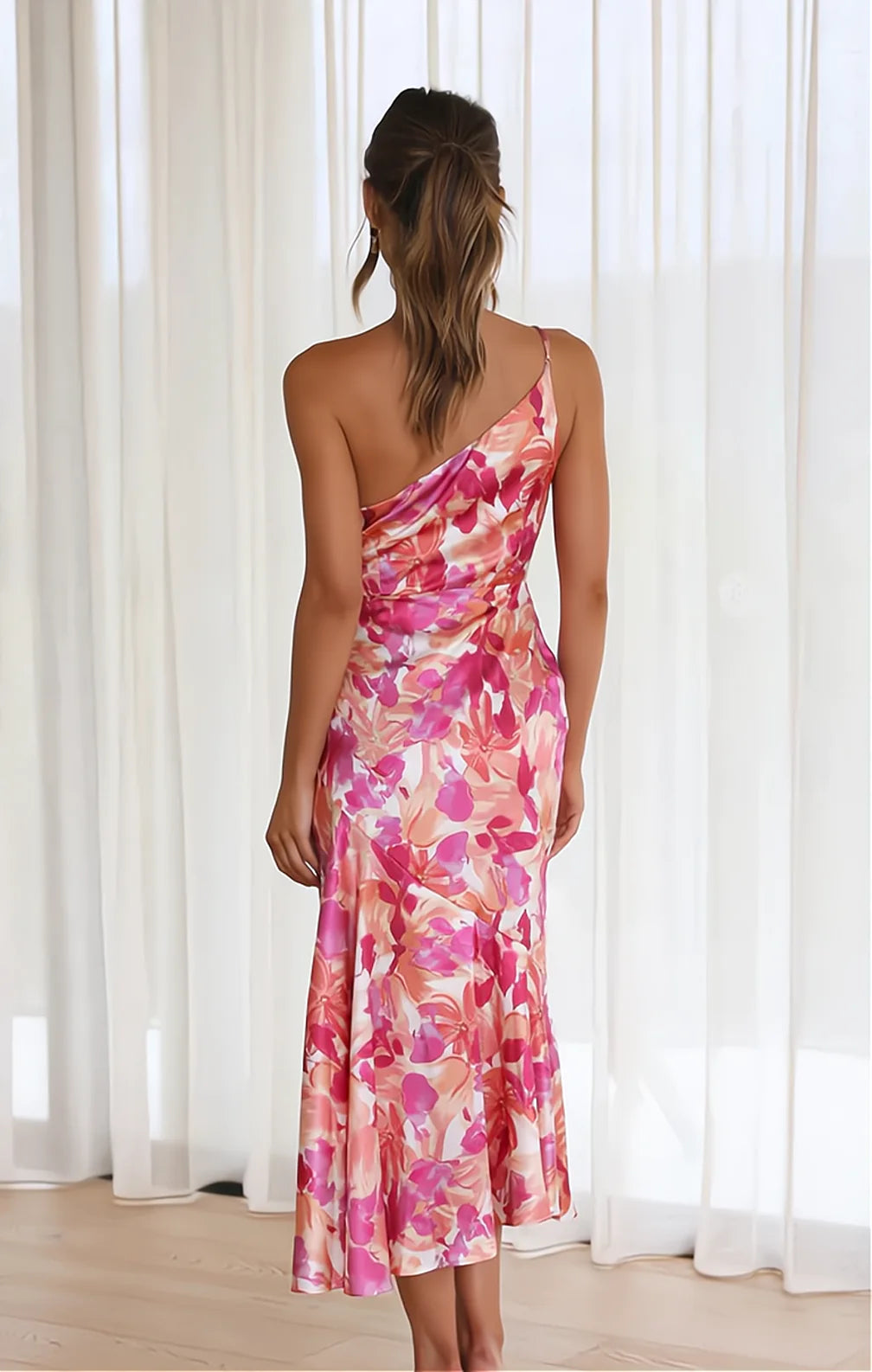 Emmeline | Floral Satin One Shoulder Dress