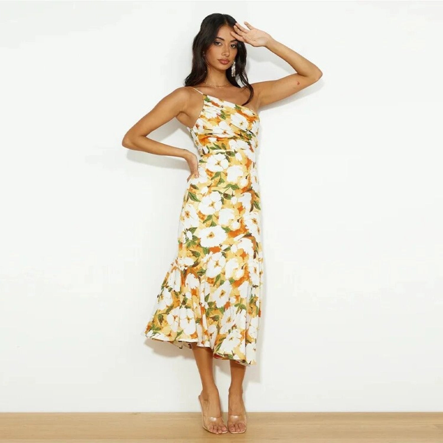 Emmeline | Floral Satin One Shoulder Dress