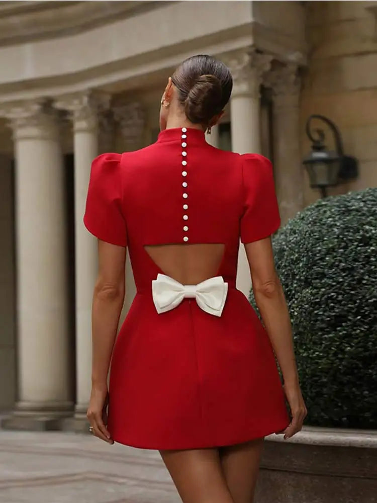 Maris | Elegant Hollow Tie Red Party Mini Dress - Timeless Summer Fashion