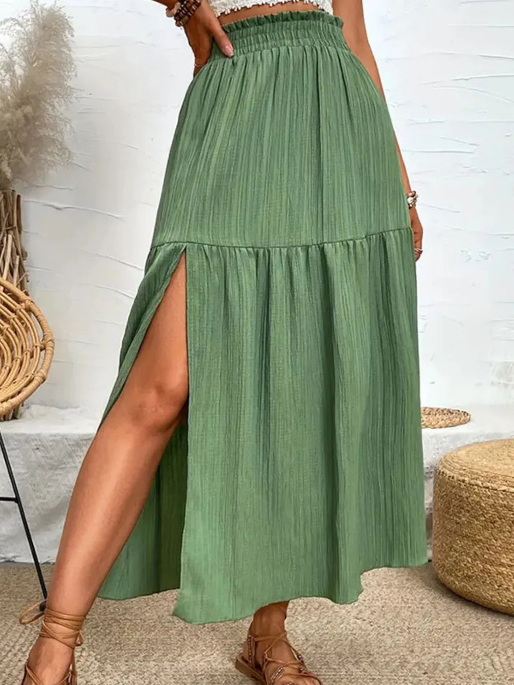 Sophie | Tiered High Slit Midi Skirt