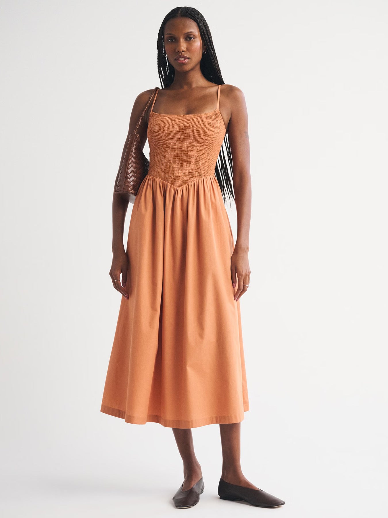 Bella | Floral Smocked Midi Dress with Spaghetti Straps