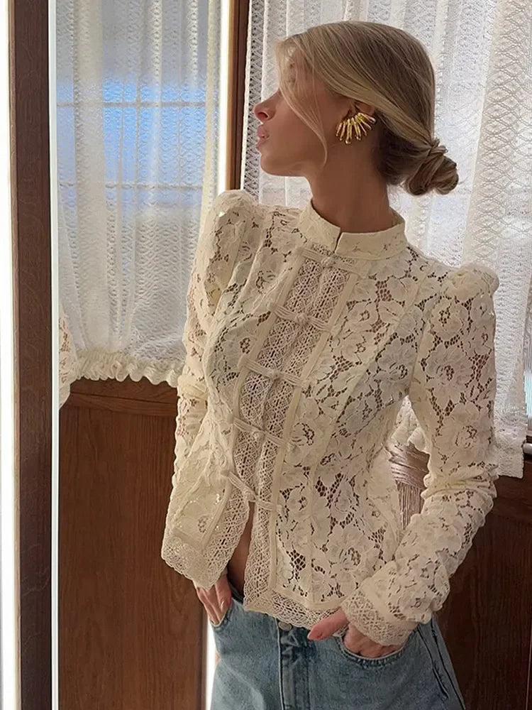 Eleanor | Vintage Lace High Neck Blouse