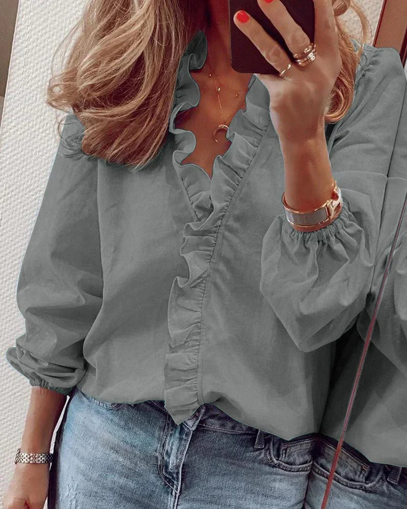 Georgia | Ruffle Collar Signature Longline Sleeve Blouse