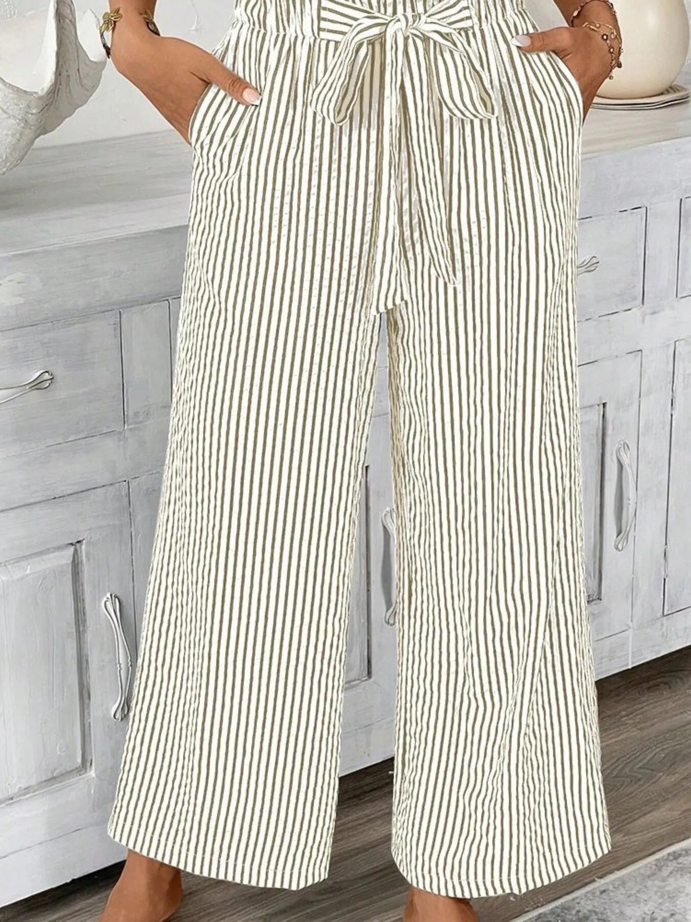 Sophie | Striped Paperbag Waist Wide Leg Trousers