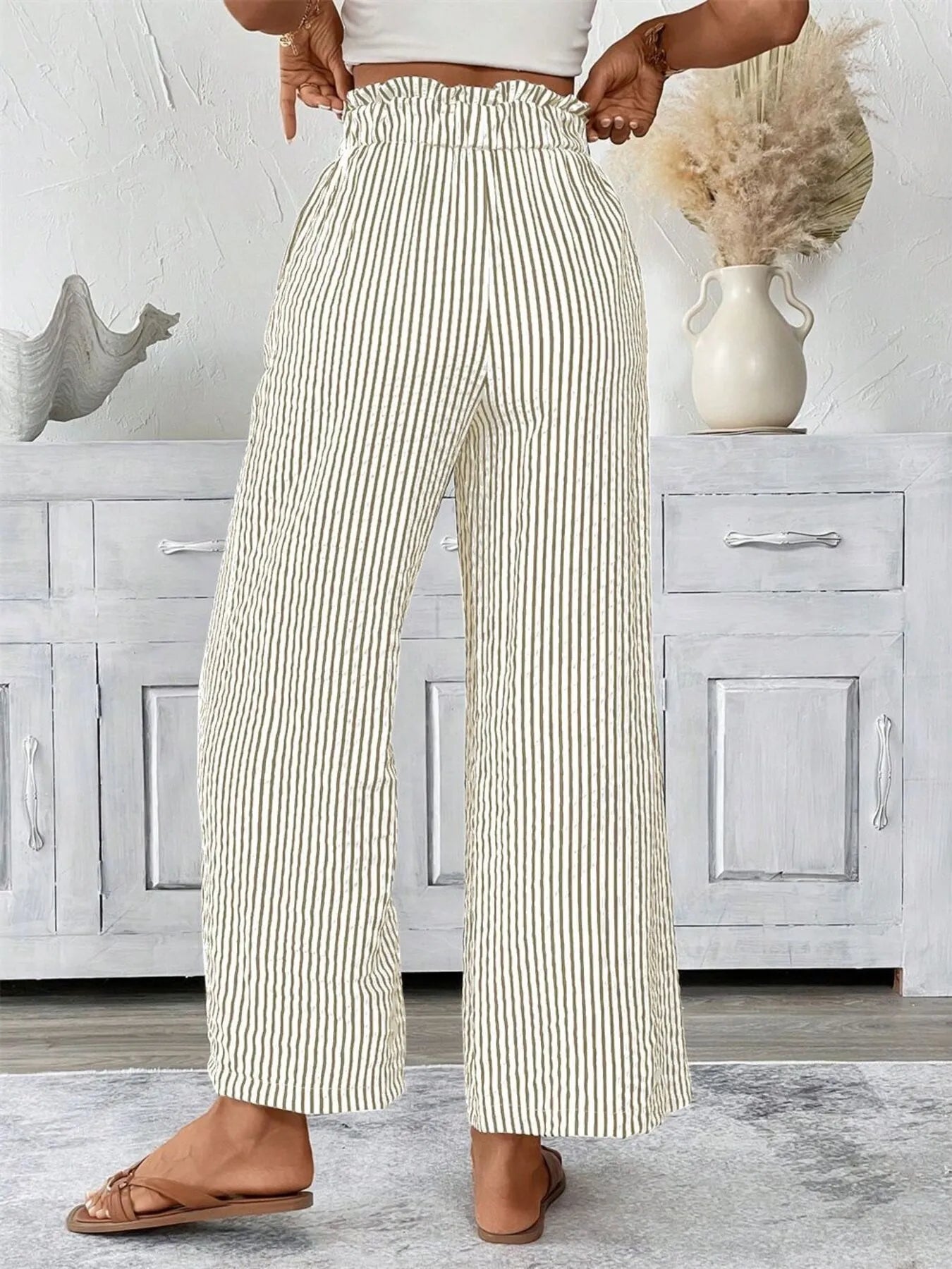 Sophie | Striped Paperbag Waist Wide Leg Trousers
