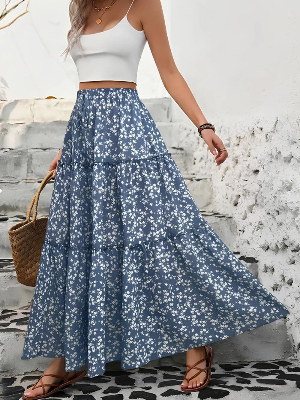 Charlotte | Floral Tiered Summer Maxi Skirt