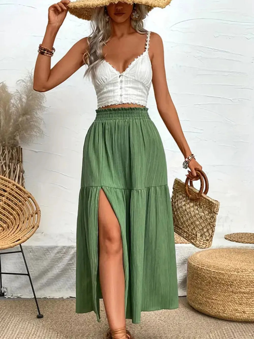 Sophie | Tiered High Slit Midi Skirt