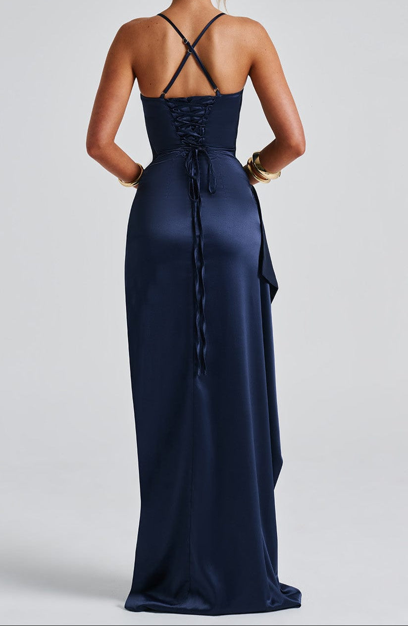 Celeste | Satin Spaghetti Strap Maxi Dress with Thigh Slit