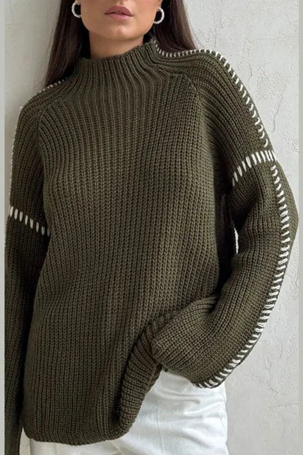 Beatrice | Relaxed Contrast Stitch Knit Jumper