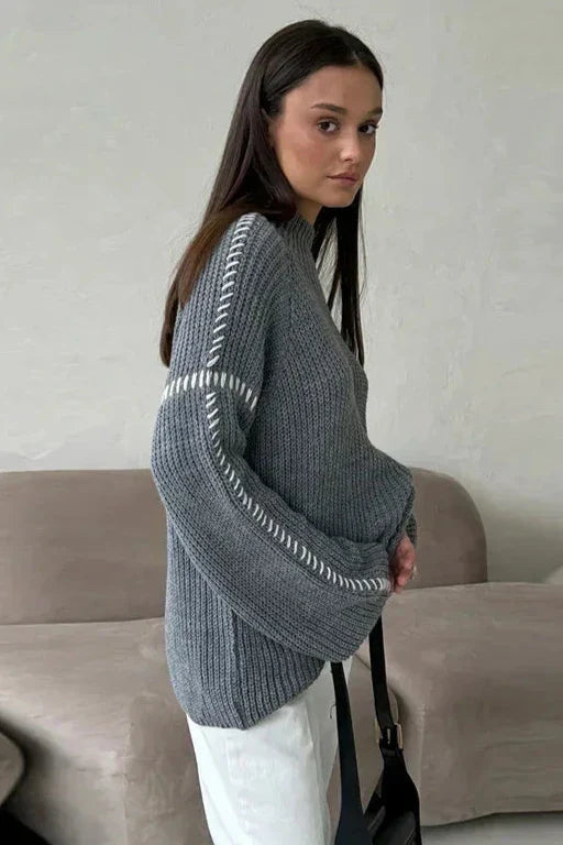 Beatrice | Relaxed Contrast Stitch Knit Jumper