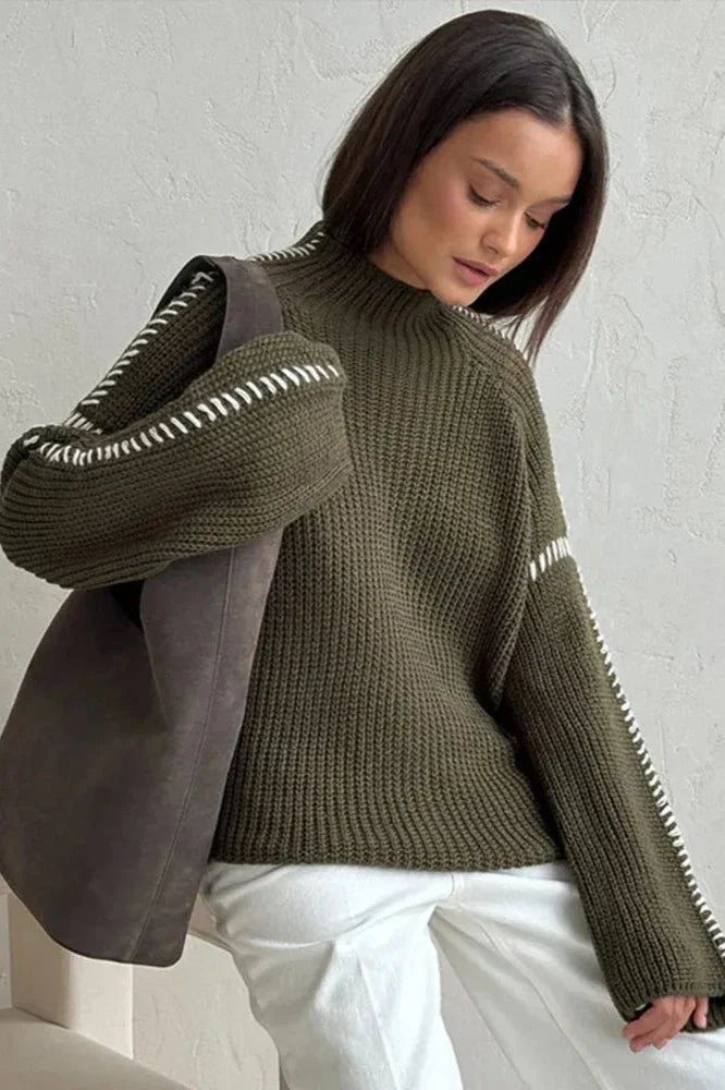 Beatrice | Relaxed Contrast Stitch Knit Jumper