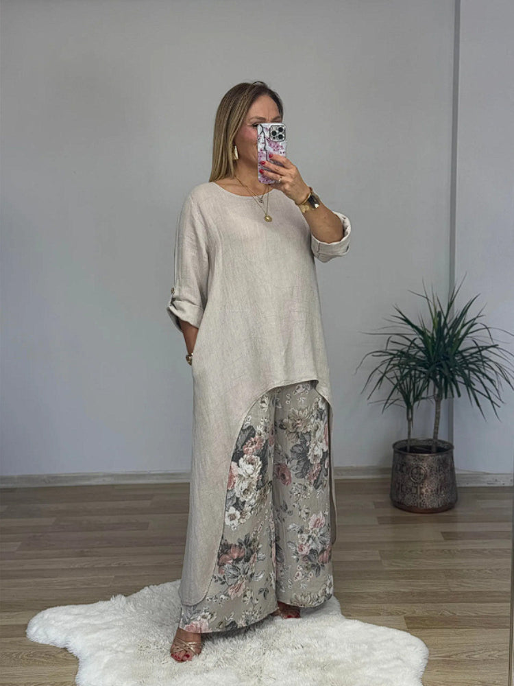 Florence | Signature Longline Sleeve Top & Printed Pants Set
