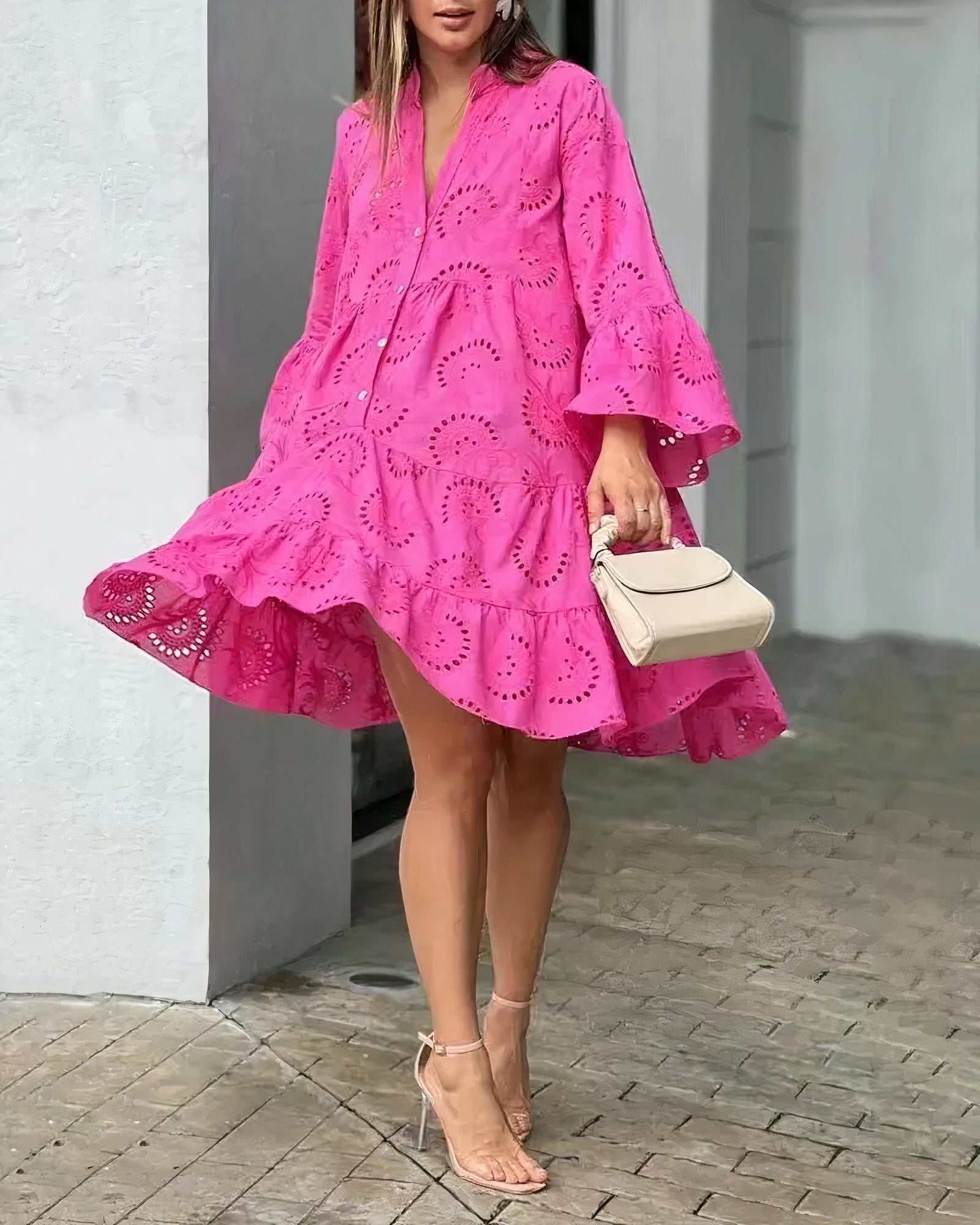 Florence | Lace V Neck Shirt Dress