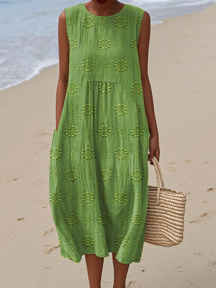 Amelia | Sleeveless Cotton Midi Dress with Pockets