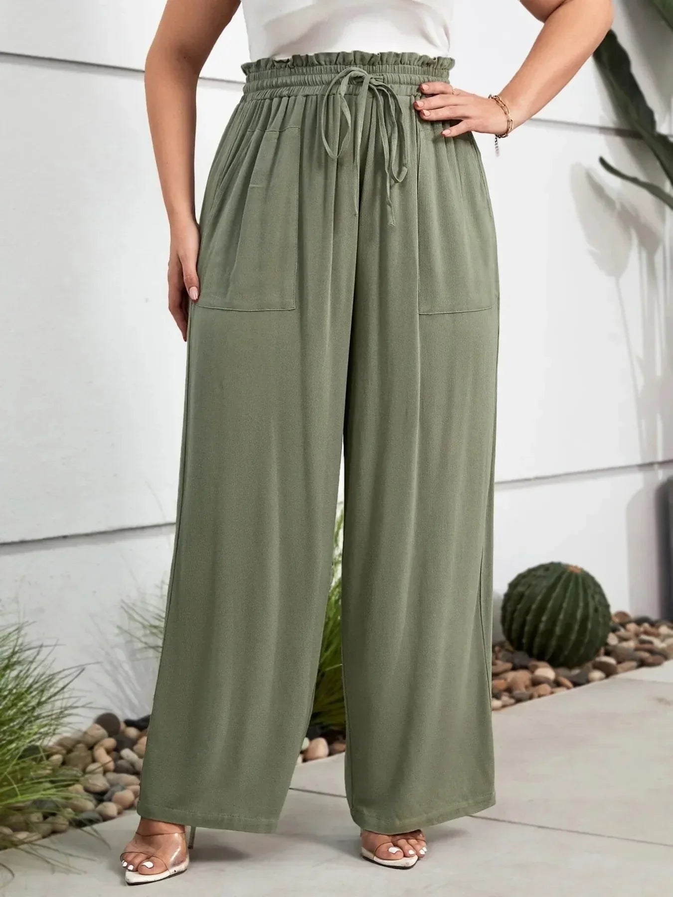 Grace | High Waist Wide Leg Drawstring Trousers