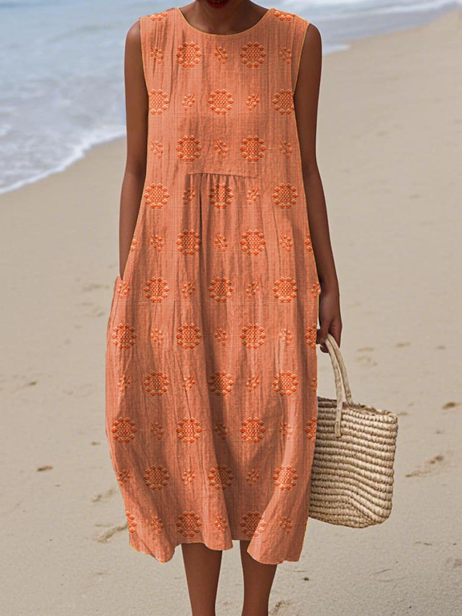 Amelia | Sleeveless Cotton Midi Dress with Pockets