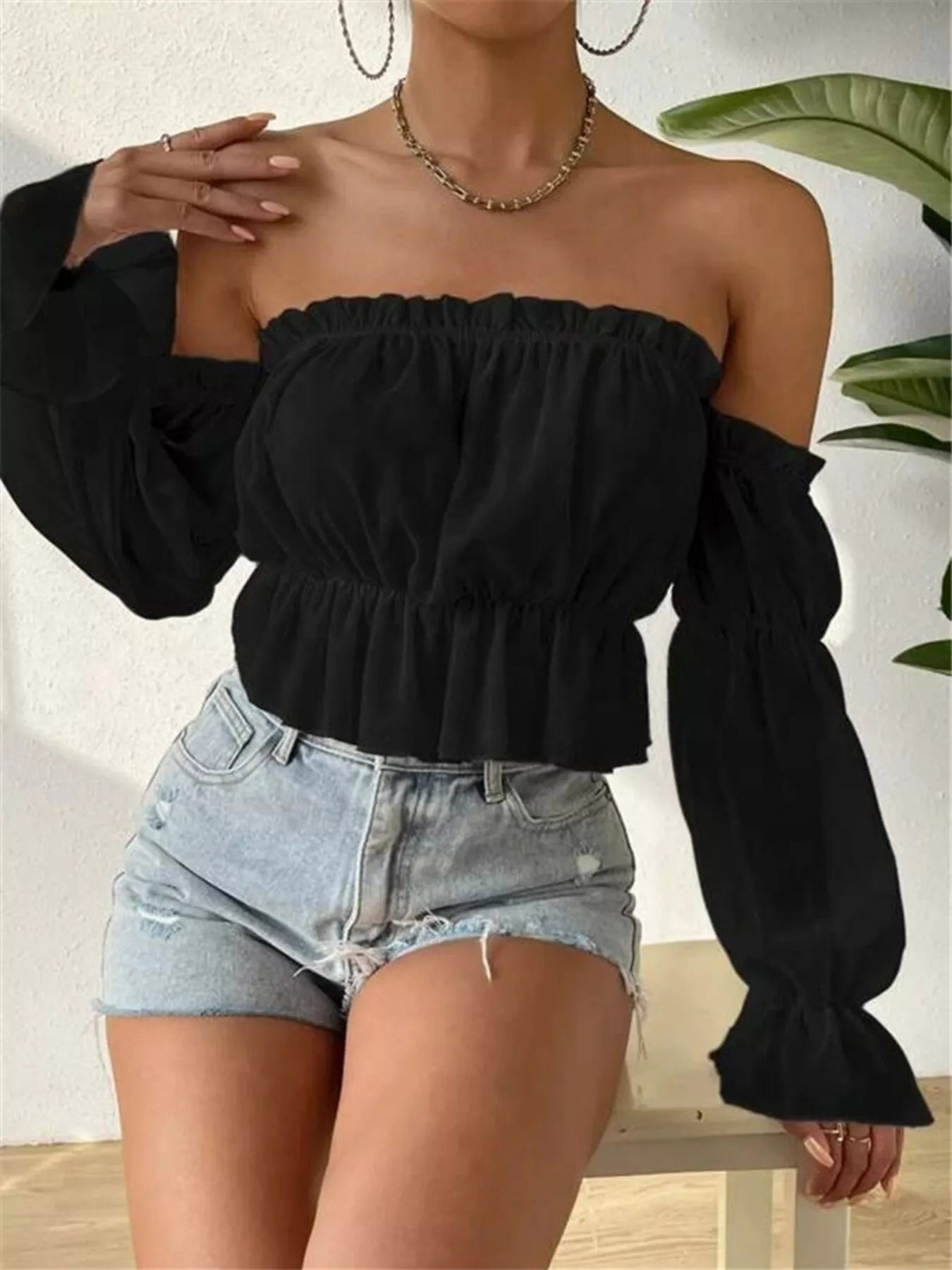 Geneva | Off Shoulder Ruffle Crop Blouse