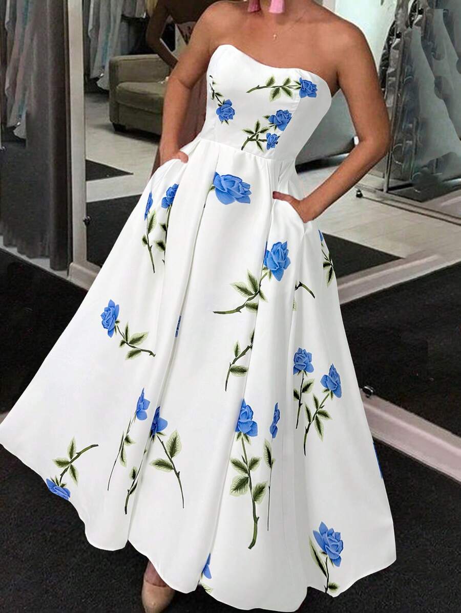 Rose | Floral Smocked Strapless Maxi Dress