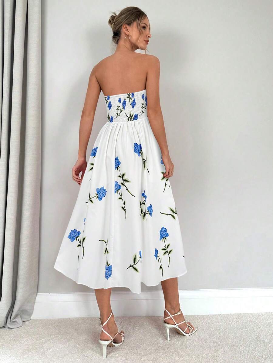 Rose | Floral Smocked Strapless Maxi Dress