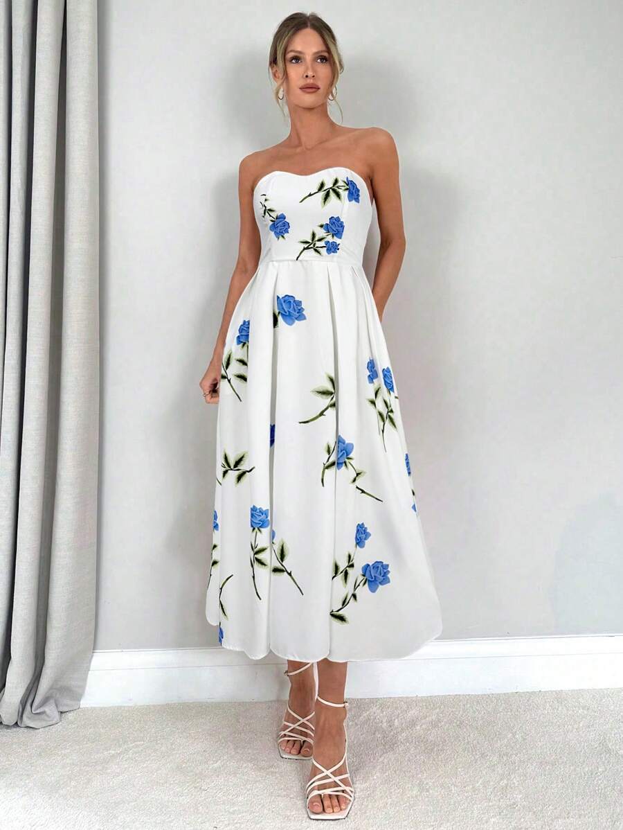 Rose | Floral Smocked Strapless Maxi Dress