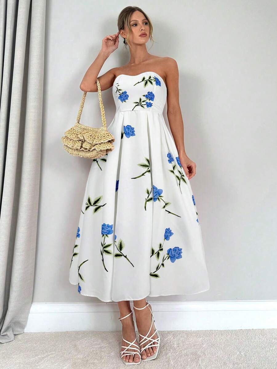 Rose | Floral Smocked Strapless Maxi Dress