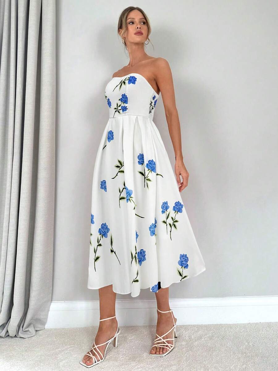 Rose | Floral Smocked Strapless Maxi Dress
