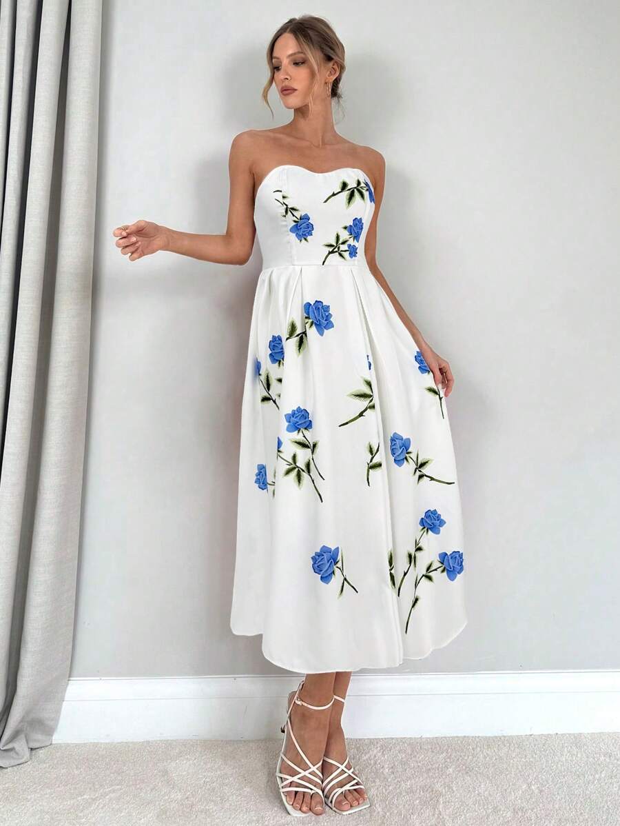 Rose | Floral Smocked Strapless Maxi Dress