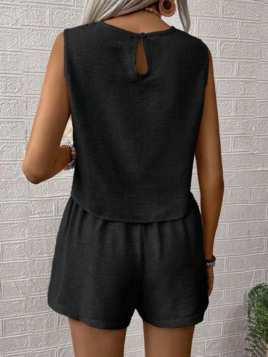 Nora | Solid Button Tank Top & Shorts Two-Piece Set