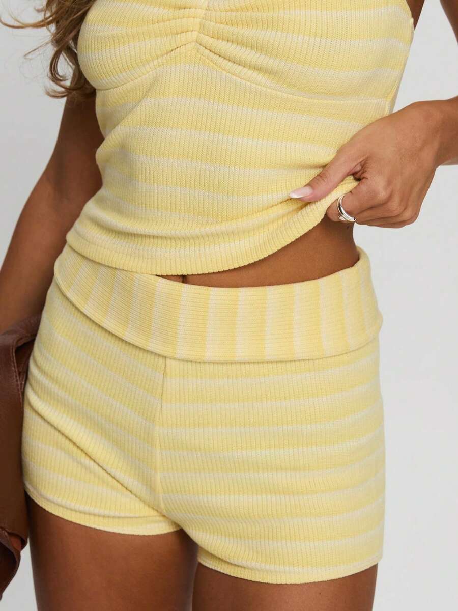 Mia | Striped Halter Crop Top & Mini Shorts Two-Piece Set