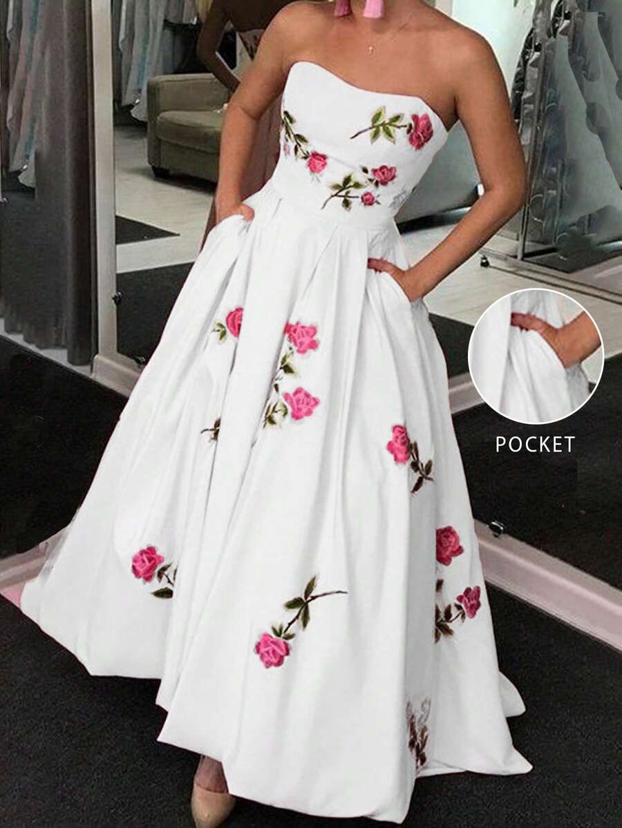 Rose | Floral Smocked Strapless Maxi Dress