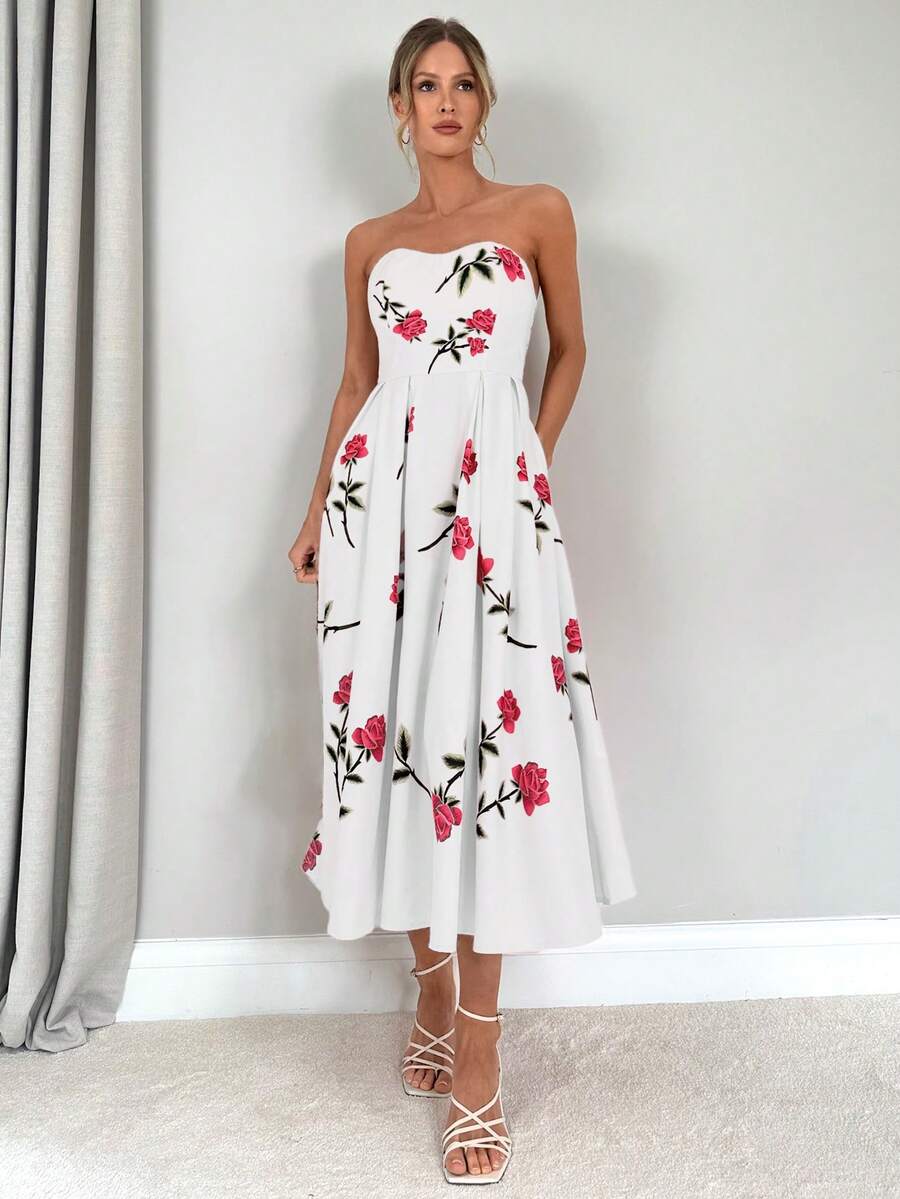 Rose | Floral Smocked Strapless Maxi Dress